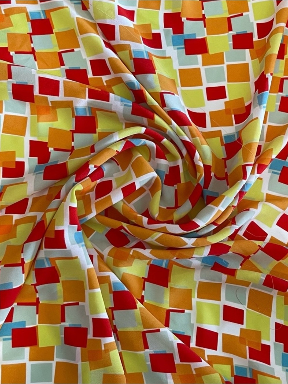 Multicolor Geometric Square Poly Print Crepe Fabric